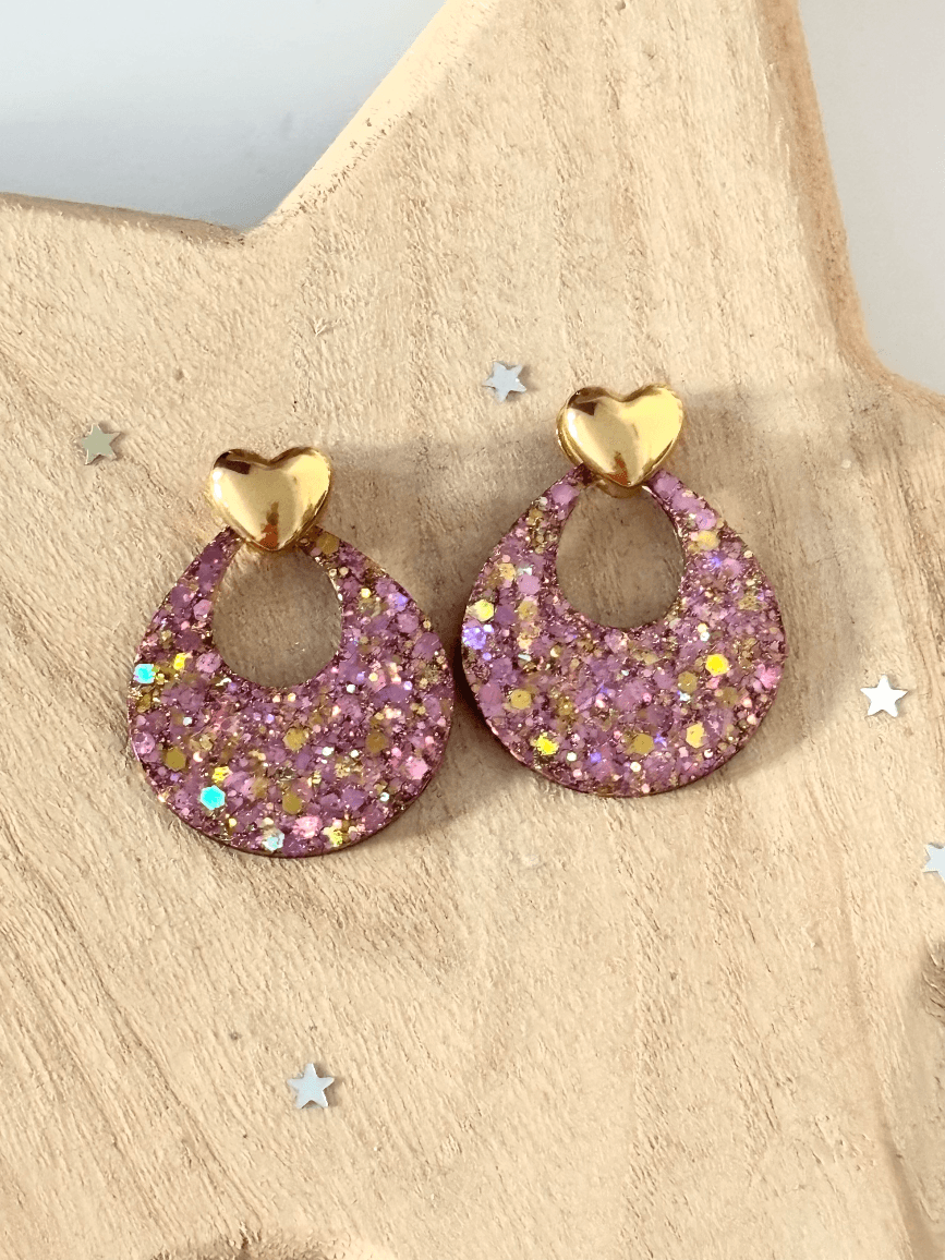 Boucles d’oreilles Queen rose et doré
